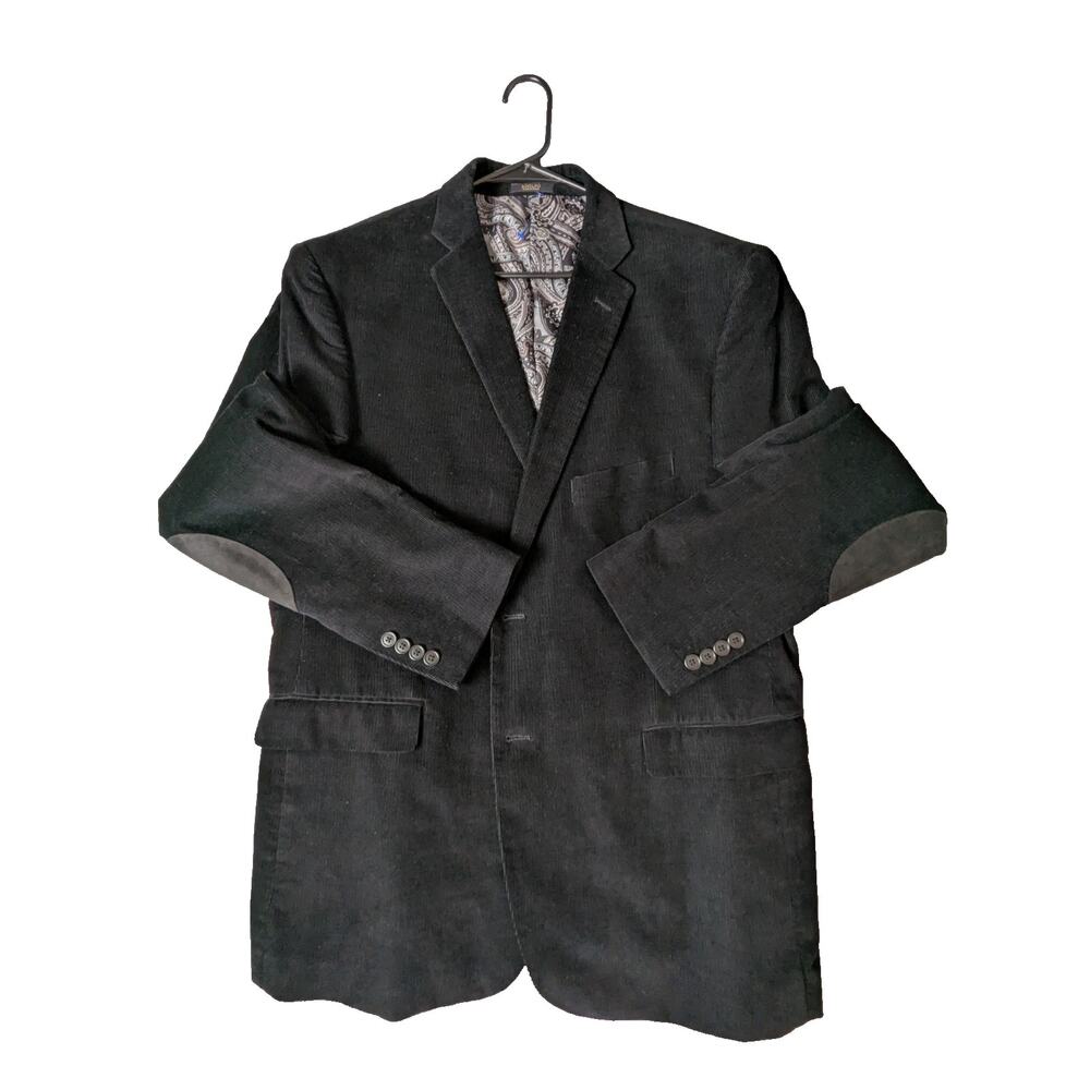 Adolfo Men’s 46R Corduroy Blazer Sport Coat 2 Button Black Paisley Lined Jacket